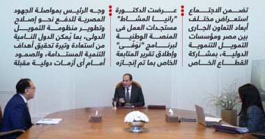 الرئيس السيسى يوجه بمواصلة الجهود نحو تطوير منظومة التمويل الدولى..إنفوجراف